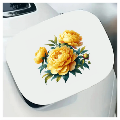 Yellow Peony Flowers Green Leaves Vinyl Sticker Decal