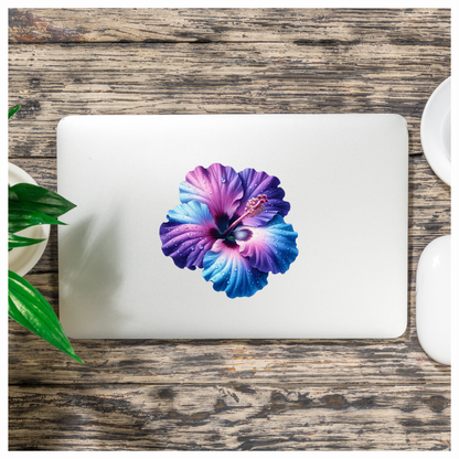 Purple Blue Hibiscus Flower With Water Vinyl Sticker Decal