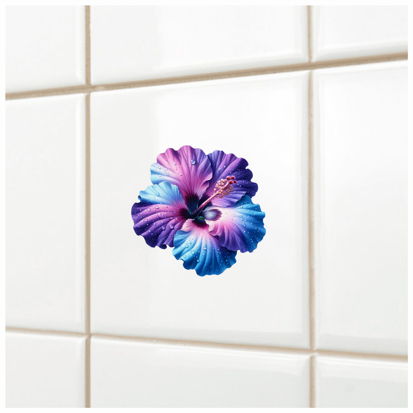 Purple Blue Hibiscus Flower With Water Vinyl Sticker Decal