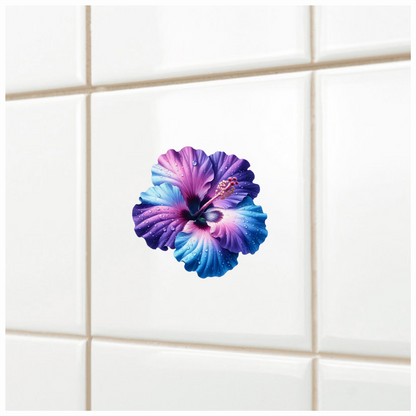 Purple Blue Hibiscus Flower With Water Vinyl Sticker Decal