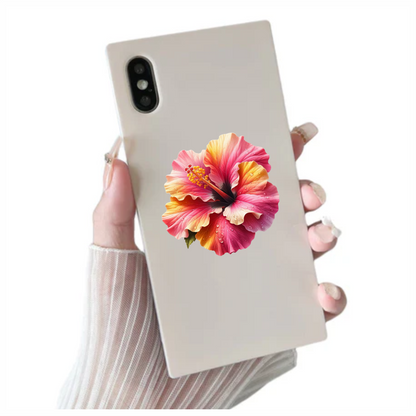 Pink Yellow Hibiscus Flower Water Vinyl Sticker Decal