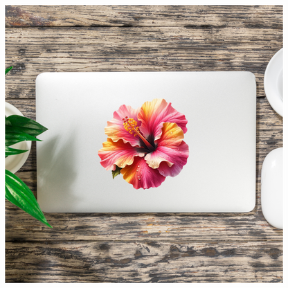 Pink Yellow Hibiscus Flower Water Vinyl Sticker Decal