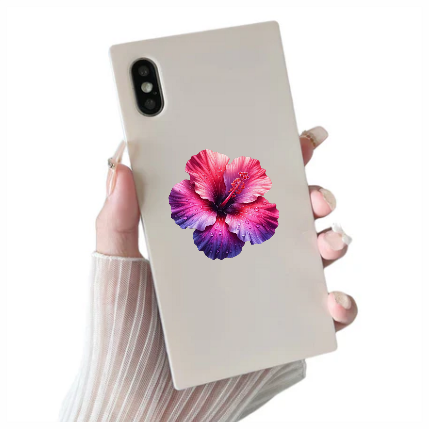 Pink Hibiscus Flower With Water Vinyl Sticker Decal