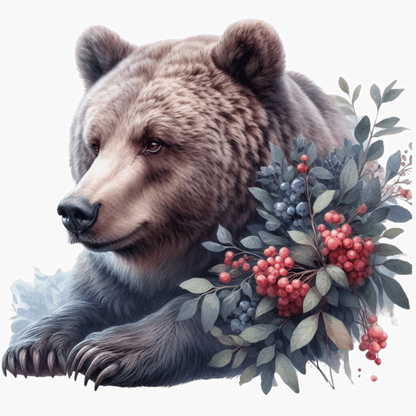 Brown Bear Forest Berries Vinyl Sticker Decal