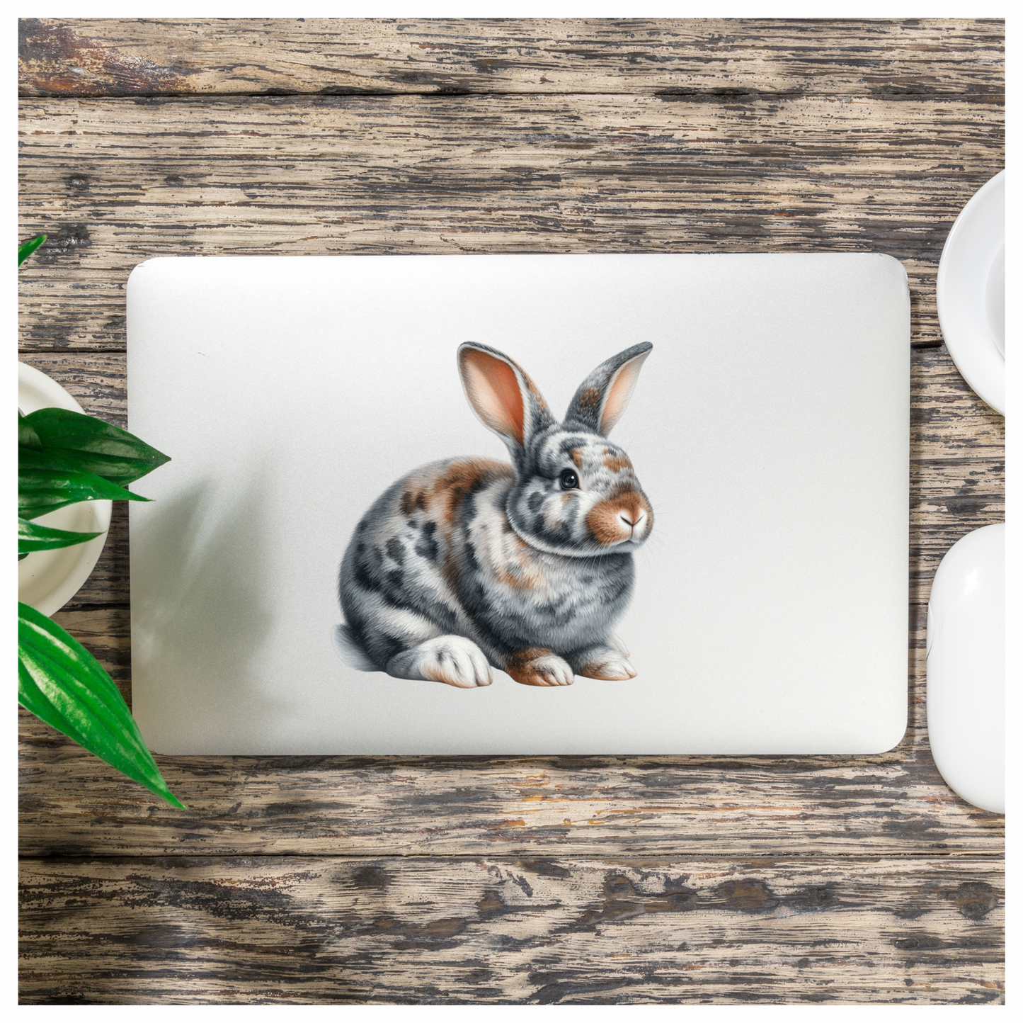 Grey White Brown Spotted Rabbit Vinyl Sticker Decal