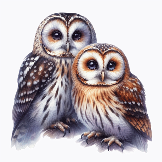 Brown Owl White Owl Together Pair Vinyl Sticker Decal