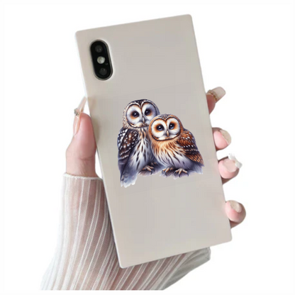 Brown Owl White Owl Together Pair Vinyl Sticker Decal