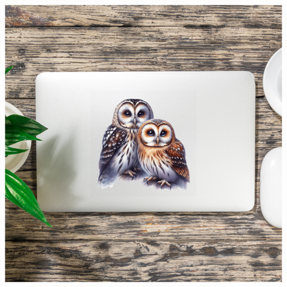 Brown Owl White Owl Together Pair Vinyl Sticker Decal