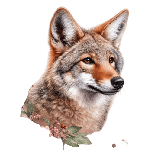 Brown Coyote Realistic Head Floral Vinyl Sticker Decal