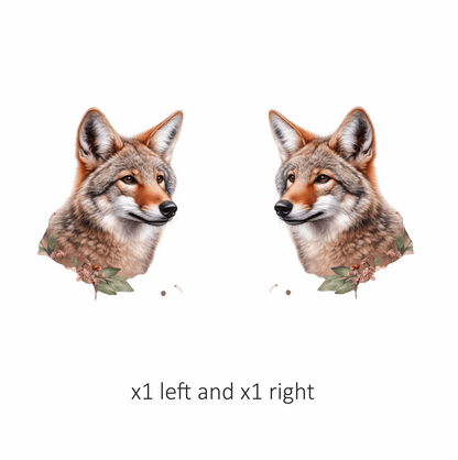 Brown Coyote Realistic Head Floral Vinyl Sticker Decal