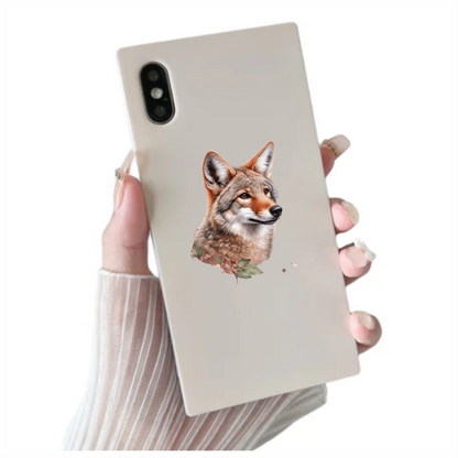 Brown Coyote Realistic Head Floral Vinyl Sticker Decal