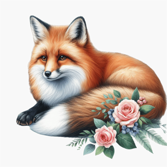 Orange Fox Lying Roses Flowers Vinyl Sticker Decal
