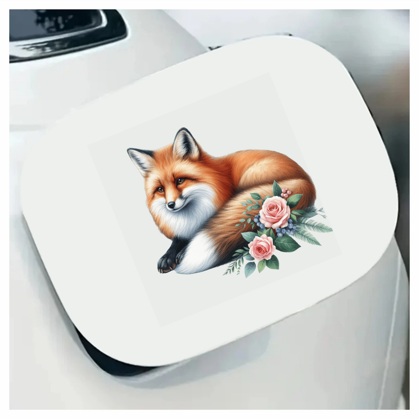 Orange Fox Lying Roses Flowers Vinyl Sticker Decal