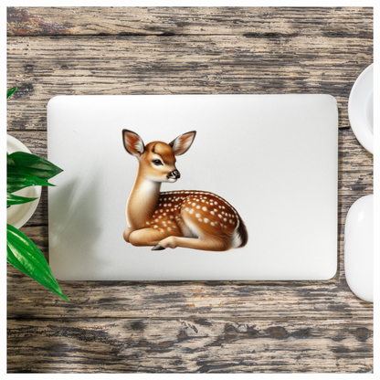 Brown Baby Deer Fawn Sitting Vinyl Sticker Decal