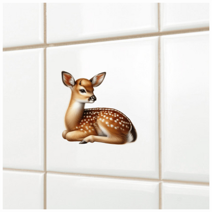 Brown Baby Deer Fawn Sitting Vinyl Sticker Decal