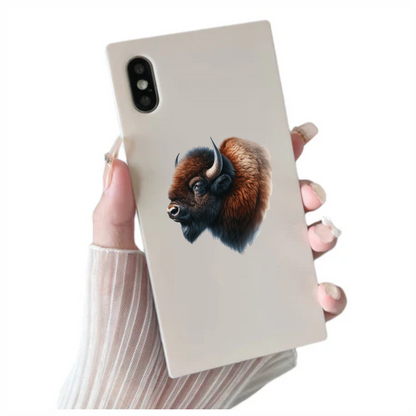 Bison Brown Fur Head Vinyl Sticker Decal
