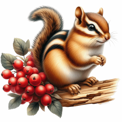 Chipmunk Red Berries Tree Log Brown Vinyl Sticker Decal
