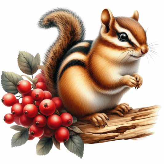 Chipmunk Red Berries Tree Log Brown Vinyl Sticker Decal