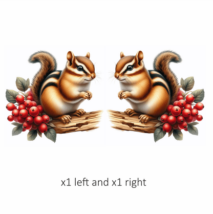 Chipmunk Red Berries Tree Log Brown Vinyl Sticker Decal