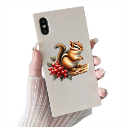 Chipmunk Red Berries Tree Log Brown Vinyl Sticker Decal