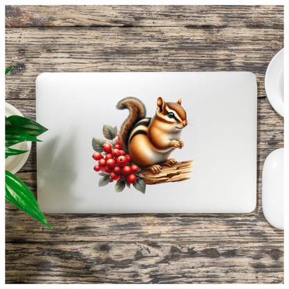 Chipmunk Red Berries Tree Log Brown Vinyl Sticker Decal