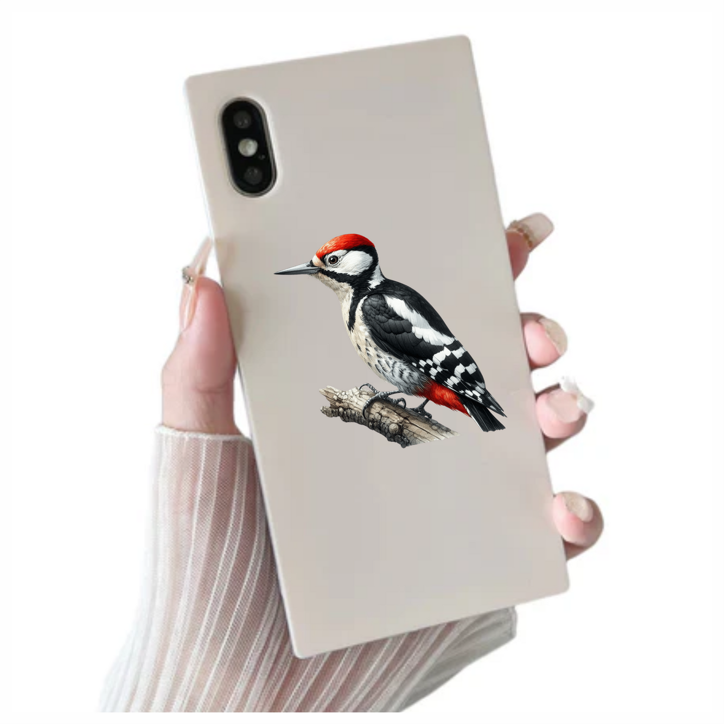 Woodpecker Red White Black Tree Vinyl Sticker Decal