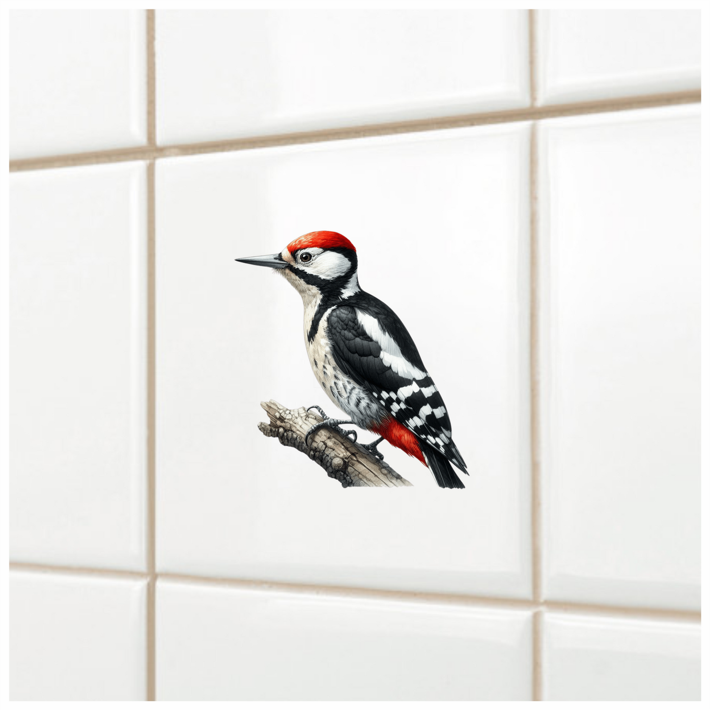 Woodpecker Red White Black Tree Vinyl Sticker Decal