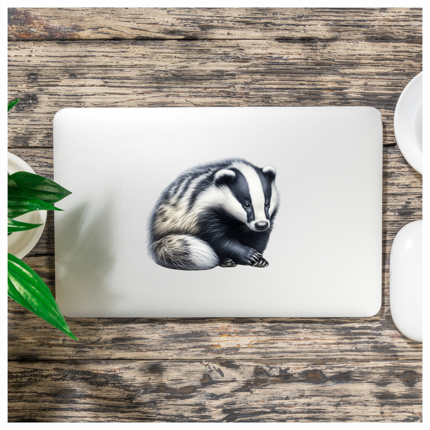 Badger Black White Fur Sitting Vinyl Sticker Decal