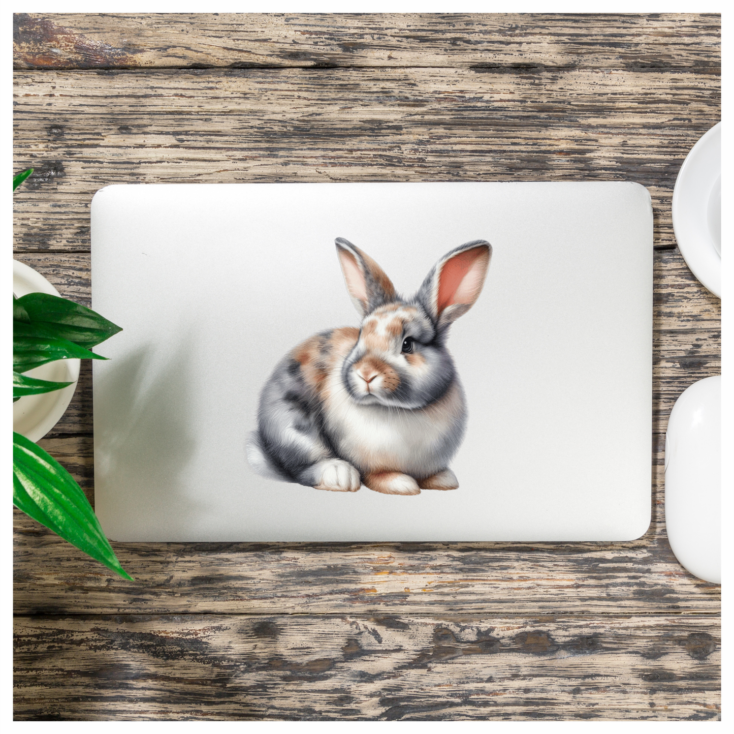 Rabbit Grey White Tan Vinyl Sticker Decal