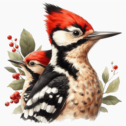 Red Woodpecker Bird Leaves Berries Vinyl Sticker Decal