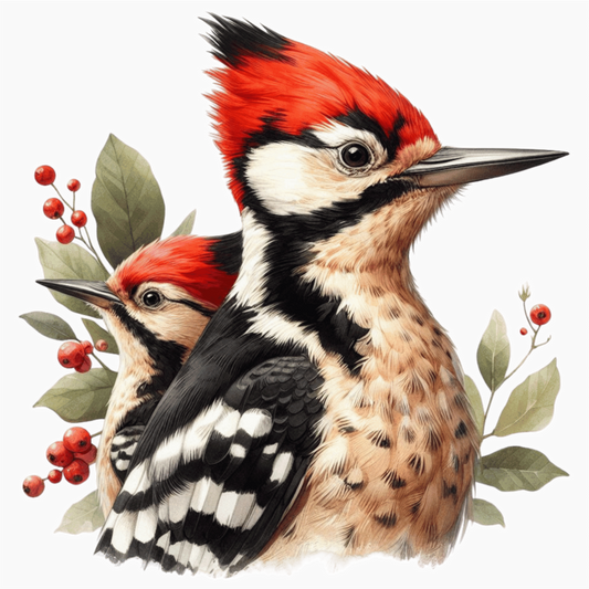 Red Woodpecker Bird Leaves Berries Vinyl Sticker Decal