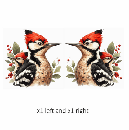 Red Woodpecker Bird Leaves Berries Vinyl Sticker Decal