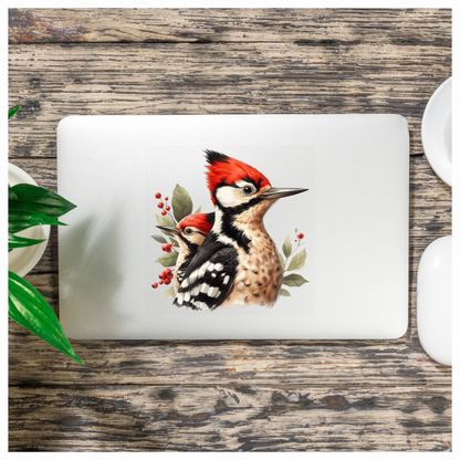 Red Woodpecker Bird Leaves Berries Vinyl Sticker Decal