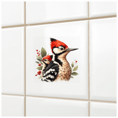 Red Woodpecker Bird Leaves Berries Vinyl Sticker Decal