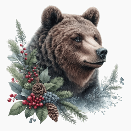 Brown Bear Pinecones Greenery Winter Vinyl Sticker Decal