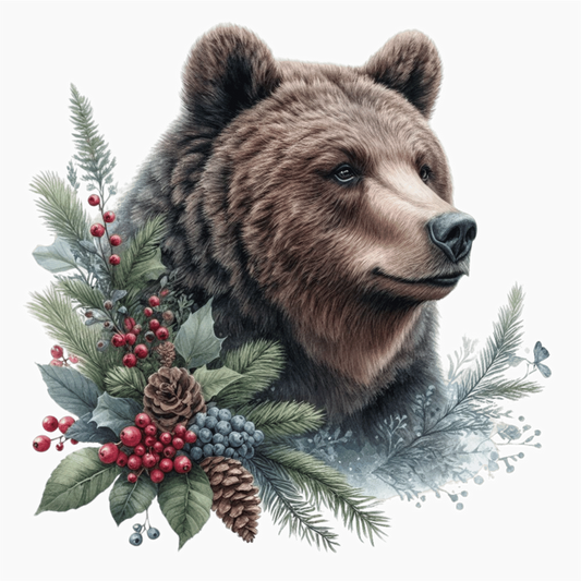 Brown Bear Pinecones Greenery Winter Vinyl Sticker Decal