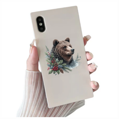 Brown Bear Pinecones Greenery Winter Vinyl Sticker Decal
