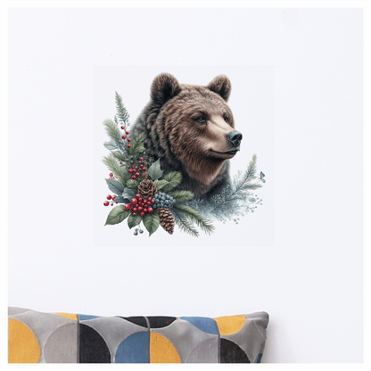 Brown Bear Pinecones Greenery Winter Vinyl Sticker Decal