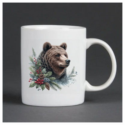Brown Bear Pinecones Greenery Winter Vinyl Sticker Decal