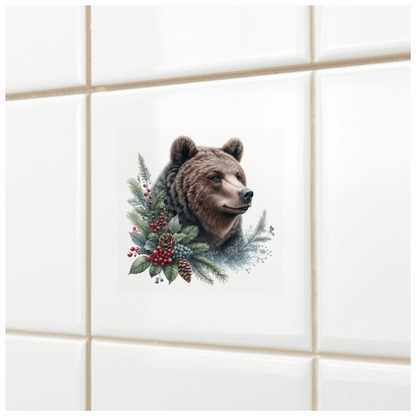 Brown Bear Pinecones Greenery Winter Vinyl Sticker Decal