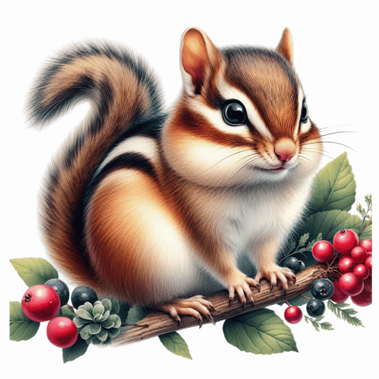 Brown Chipmunk Branch Berries Green Vinyl Sticker Decal