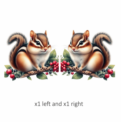 Brown Chipmunk Branch Berries Green Vinyl Sticker Decal