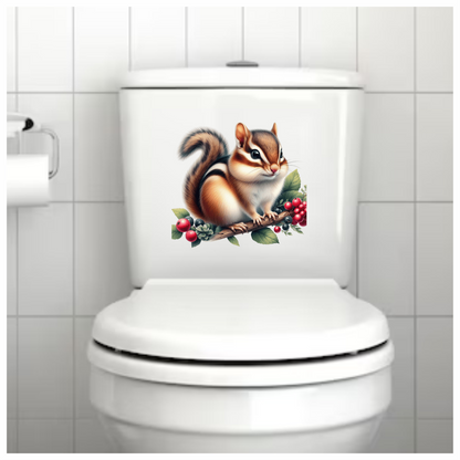 Brown Chipmunk Branch Berries Green Vinyl Sticker Decal