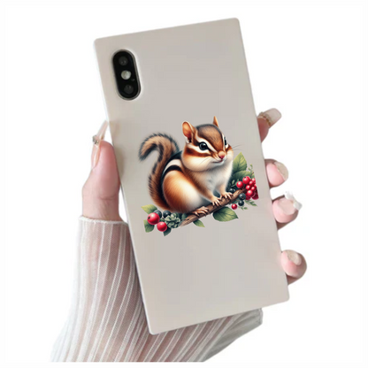 Brown Chipmunk Branch Berries Green Vinyl Sticker Decal