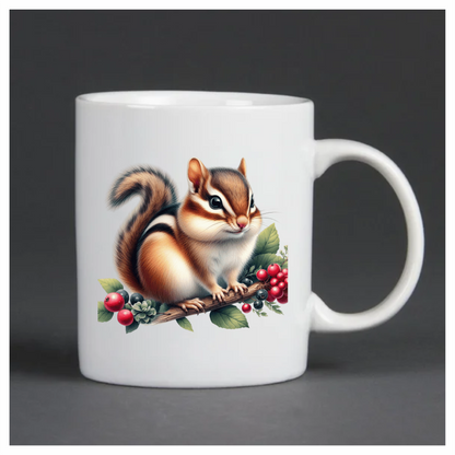 Brown Chipmunk Branch Berries Green Vinyl Sticker Decal