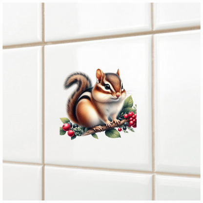 Brown Chipmunk Branch Berries Green Vinyl Sticker Decal