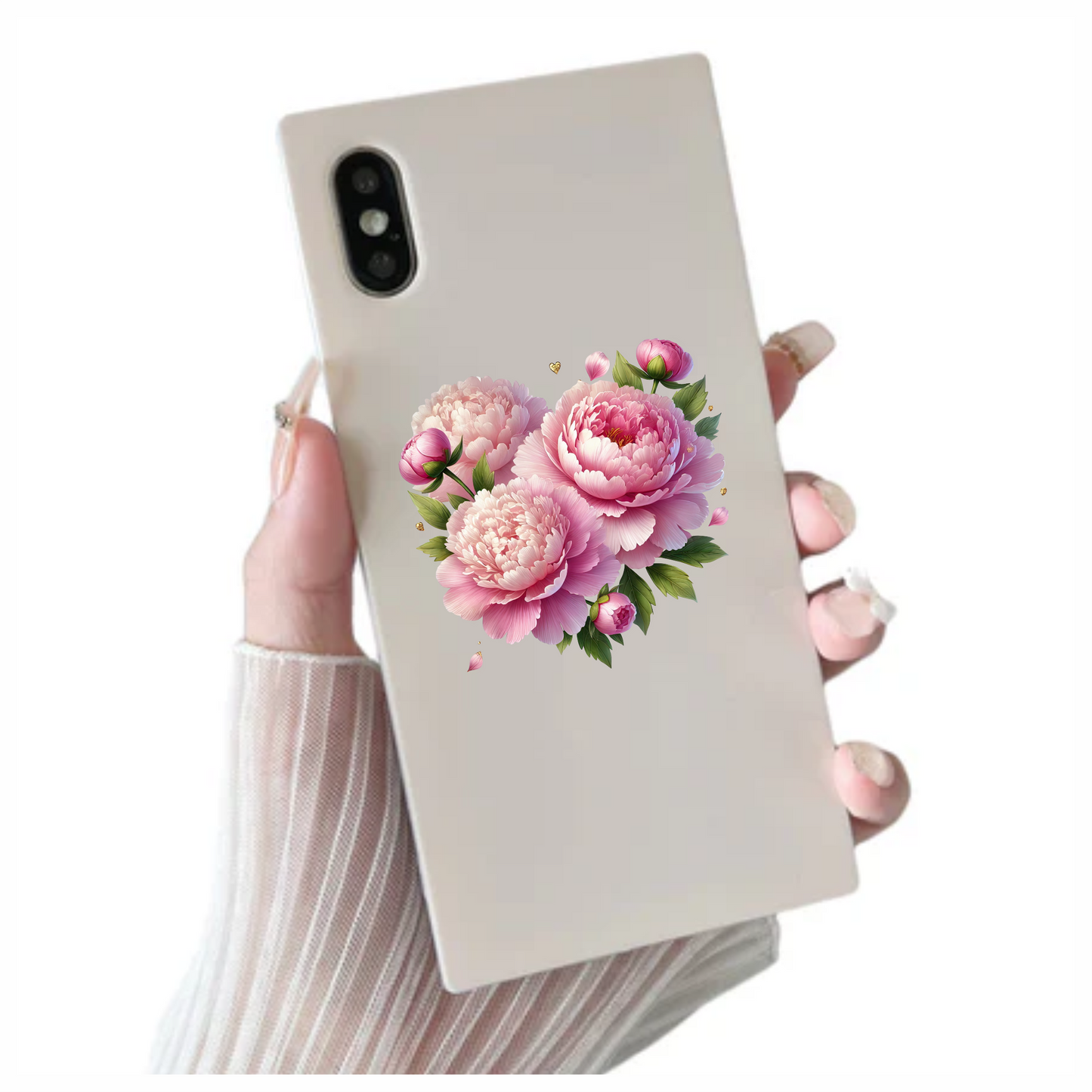 Pink Flowers Green Leaves Vinyl Sticker Decal