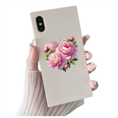 Pink Flowers Green Leaves Vinyl Sticker Decal