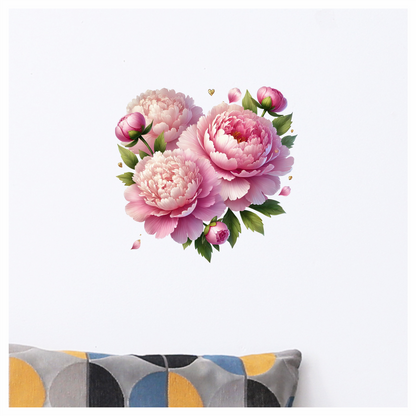 Pink Flowers Green Leaves Vinyl Sticker Decal