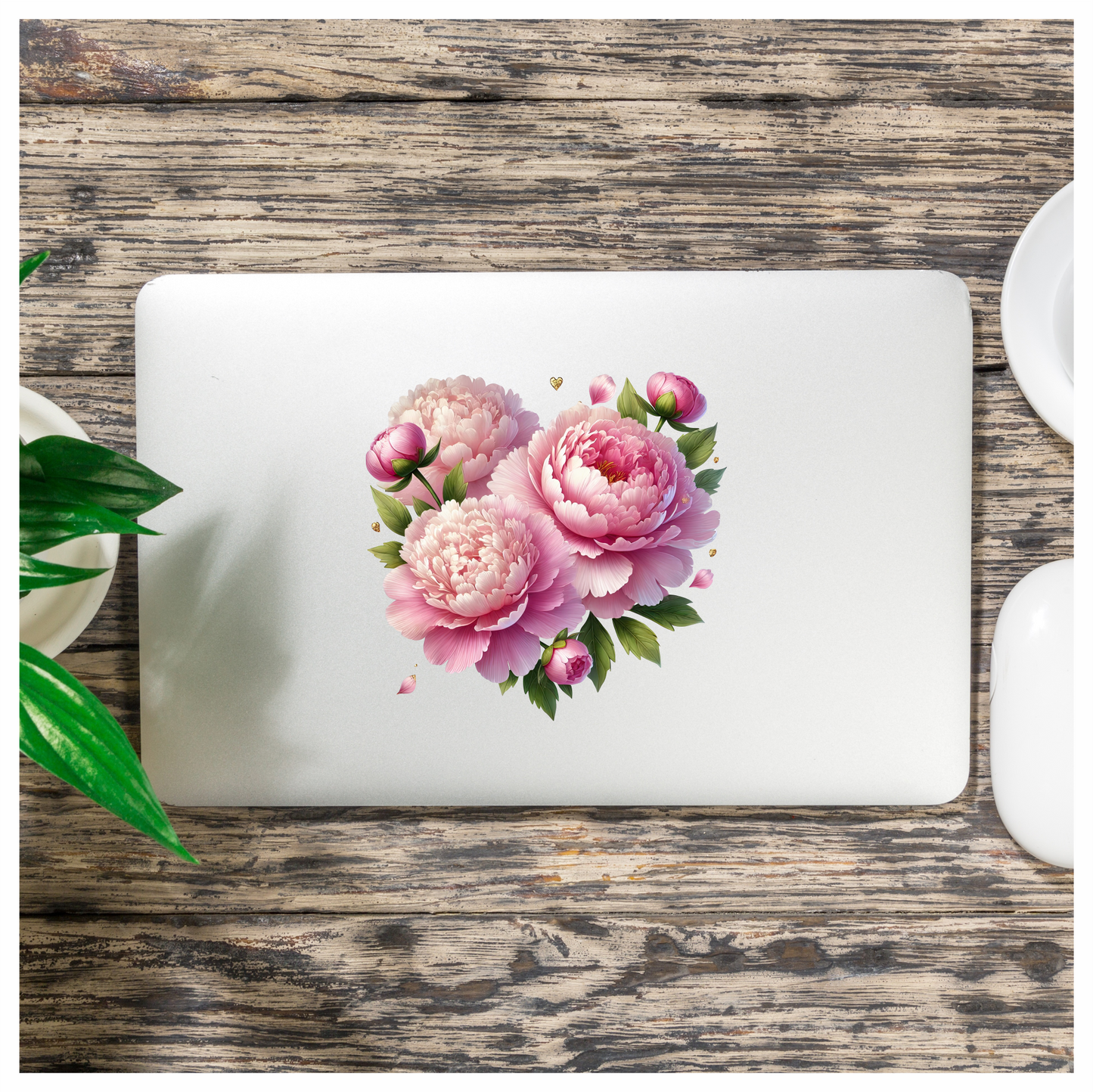 Pink Flowers Green Leaves Vinyl Sticker Decal